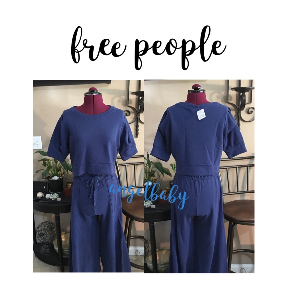 HP 💙 Free People Beach Wide Leg Pants and Crop Top Set in Navy! - Picture 6 of 16